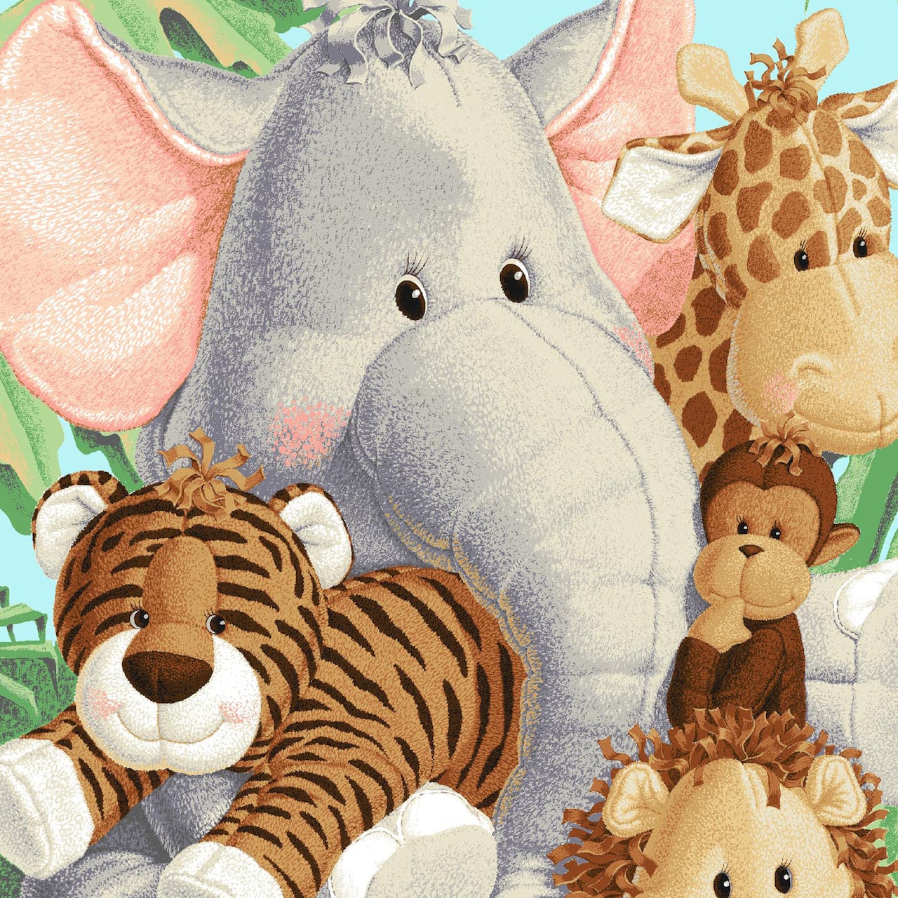 Fabric Traditions Bright Multicolor Jungle Babies Panel Cotton Fabric